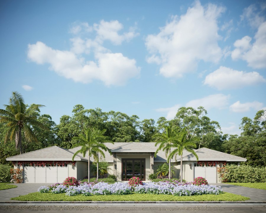 Florida luxury estate exterior with palm trees